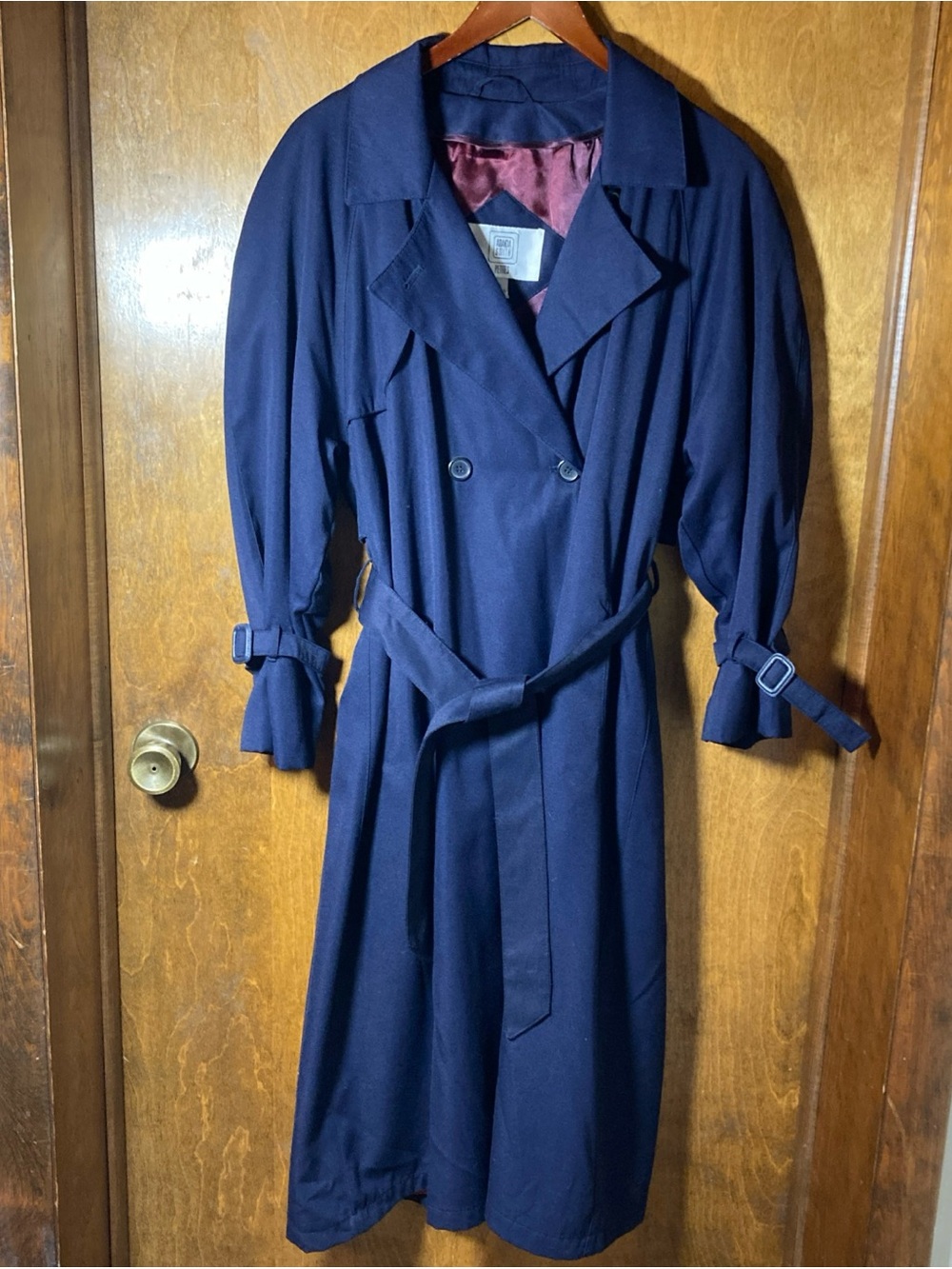 Amanda Smith Sz 6P navy blue vintage double-breasted trench coat Y2K Minimalist